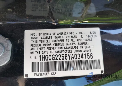 2000 Honda Accord 3.0 Ex z USA, uszkodzony, nr VIN 1HGCG2256YA034156